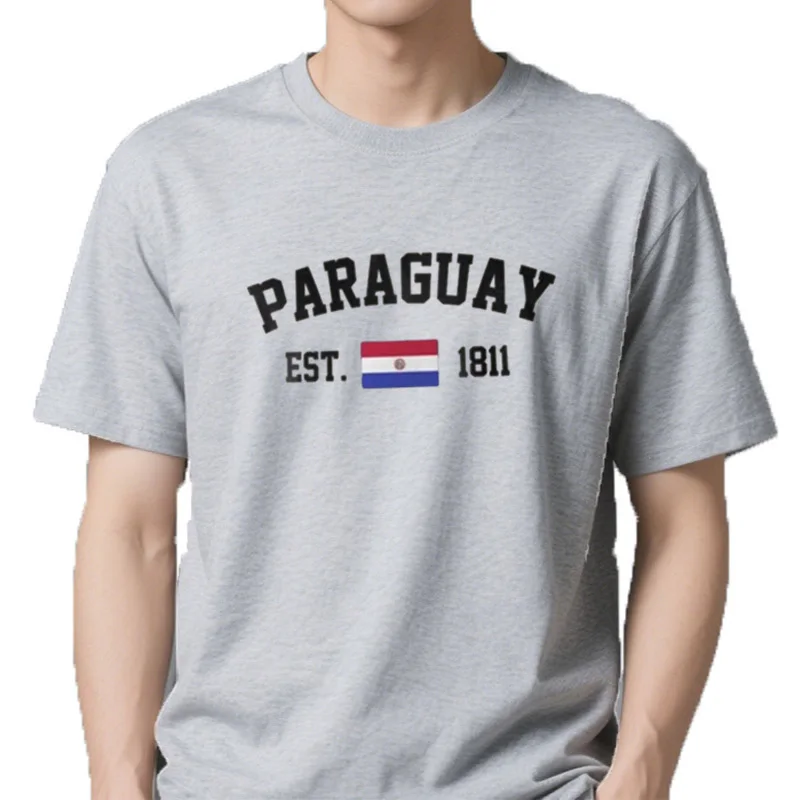 Drapeau du Paraguay à repasser 100 % coton avec Est. Année marine T-Shirts hommes décontracté femmes vêtements patriotiq