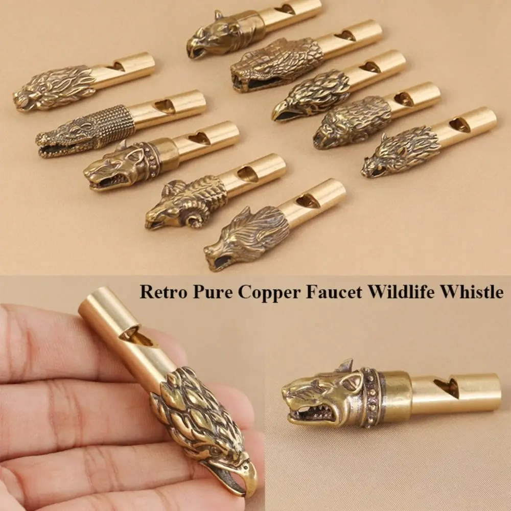 1pcs Multi Size Retro Pure Copper Wildlife Shape Whistle Brass Outdoor Referee Animal Keychain Pendant Wild Survival Whistle