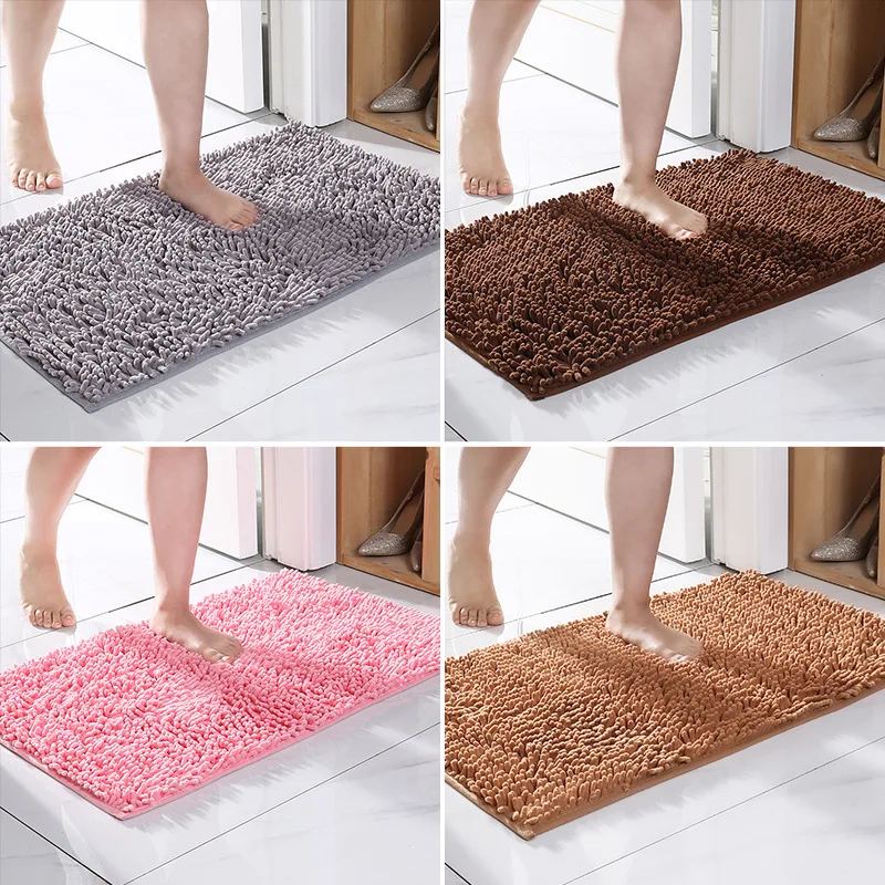 

Inyahome Plush Microfiber Non Slip Soft Bathroom Rug Absorbent Machine Washable Chenille Bath Mat Quick Dry Shag Bathroom Carpet