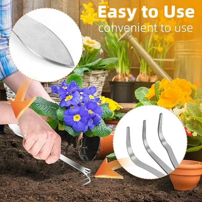 3pcs Potted Household Rake Stainless Steel Small Rake Gardening Tools Bonsai Digging Small Rake Potted Tools