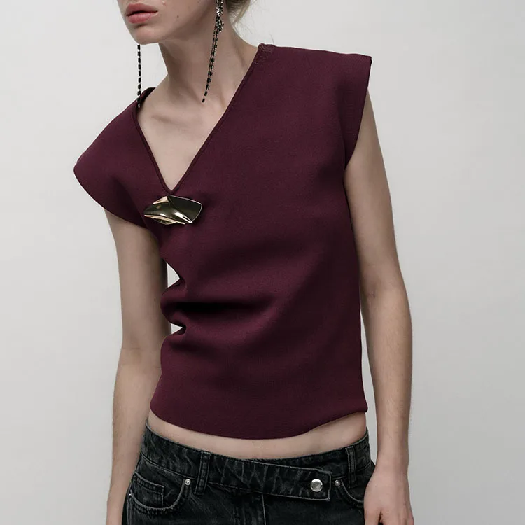 Lente nieuwe collectie dames asymmetrisch ontwerp gebreide top Street Sle ort Sve Color Faion voor jonge vrouwen
