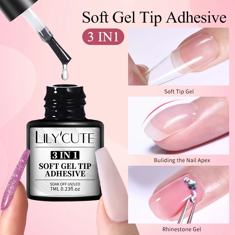 LILYCUTE-pegamento adhesivo de punta de Gel suave, 7ML, para puntas postizas, extensión de prensa en uñas, arte de uñas, esmalte de uñas de Gel UV