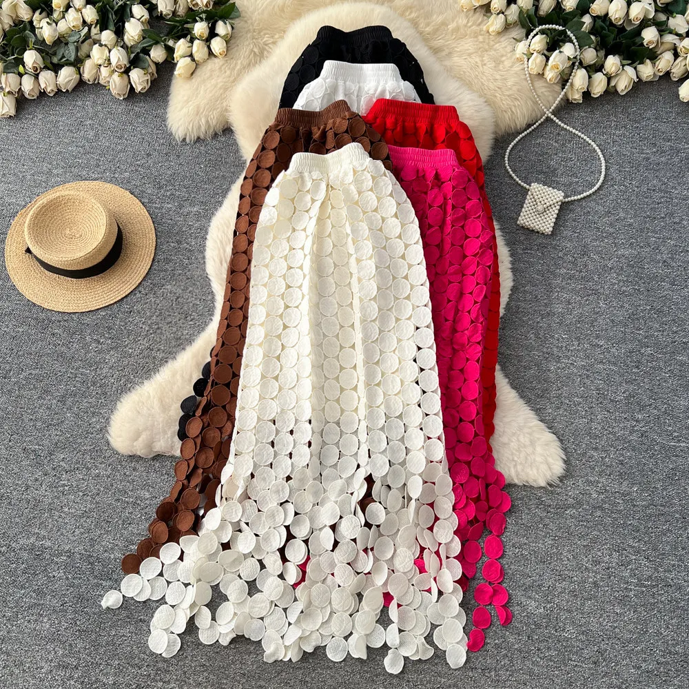 Hollowed-out dot fringed half-length skirt for women - A-shaped mid-length business dress