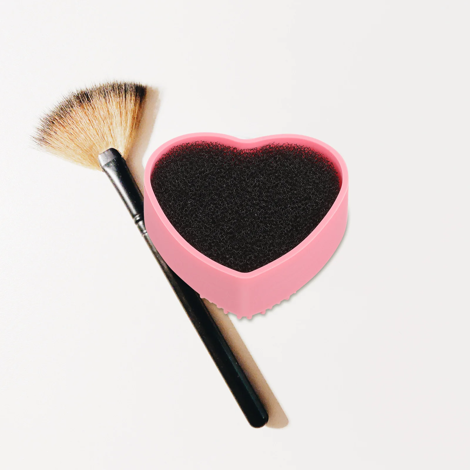 Schwamm Make-up Lidschatten Pinsel Reinigungsbox Rosa herzförmiges Silikagel Dual Use Quick Clean Tragbare Reisebürste Reinigungsbox