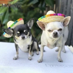 Miflame Mini Pet Hat Western Mexican Style Hat Spring Summer Sunshade Adjustable Hat Small Dog Party Decorative Hat Chihuahua