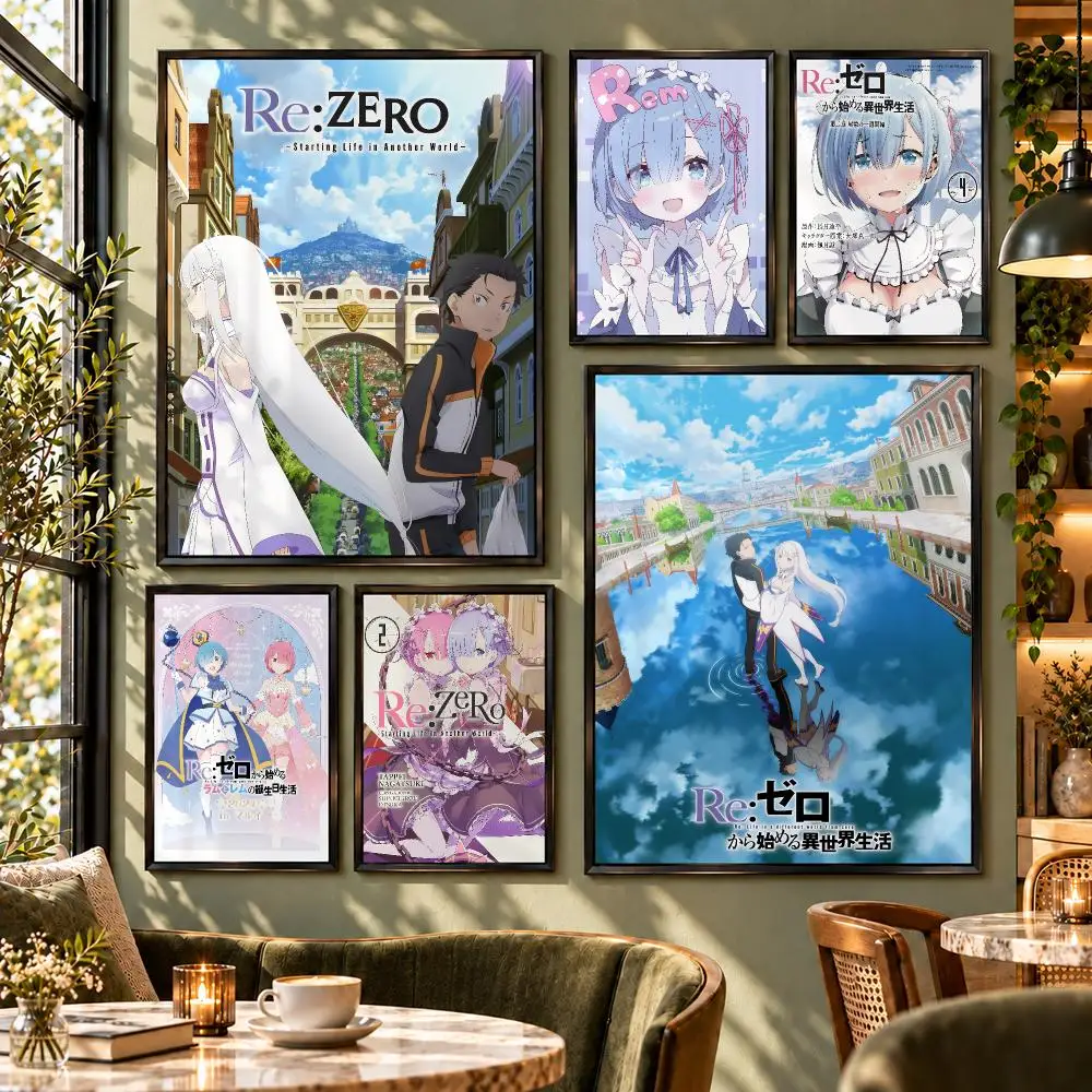 Anime Re:Zero Dark Isekai Fantasy Art Poster HD Self Adhesive Wall Decor for Bedroom Dorm Room Office Gaming Room Gift