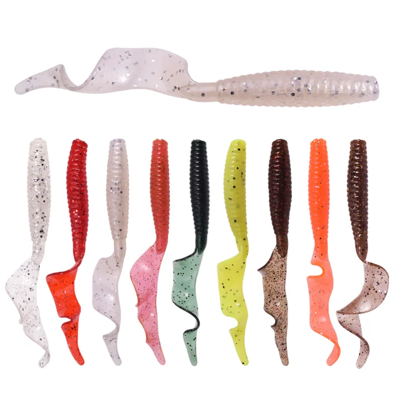 5 Pcs 4.5g Salt Fishy Smell Silicone Worms Soft Bait 8.5cm Long Tail Jig Wobblers Fishing Lure for Bass Trout Artificial Baits