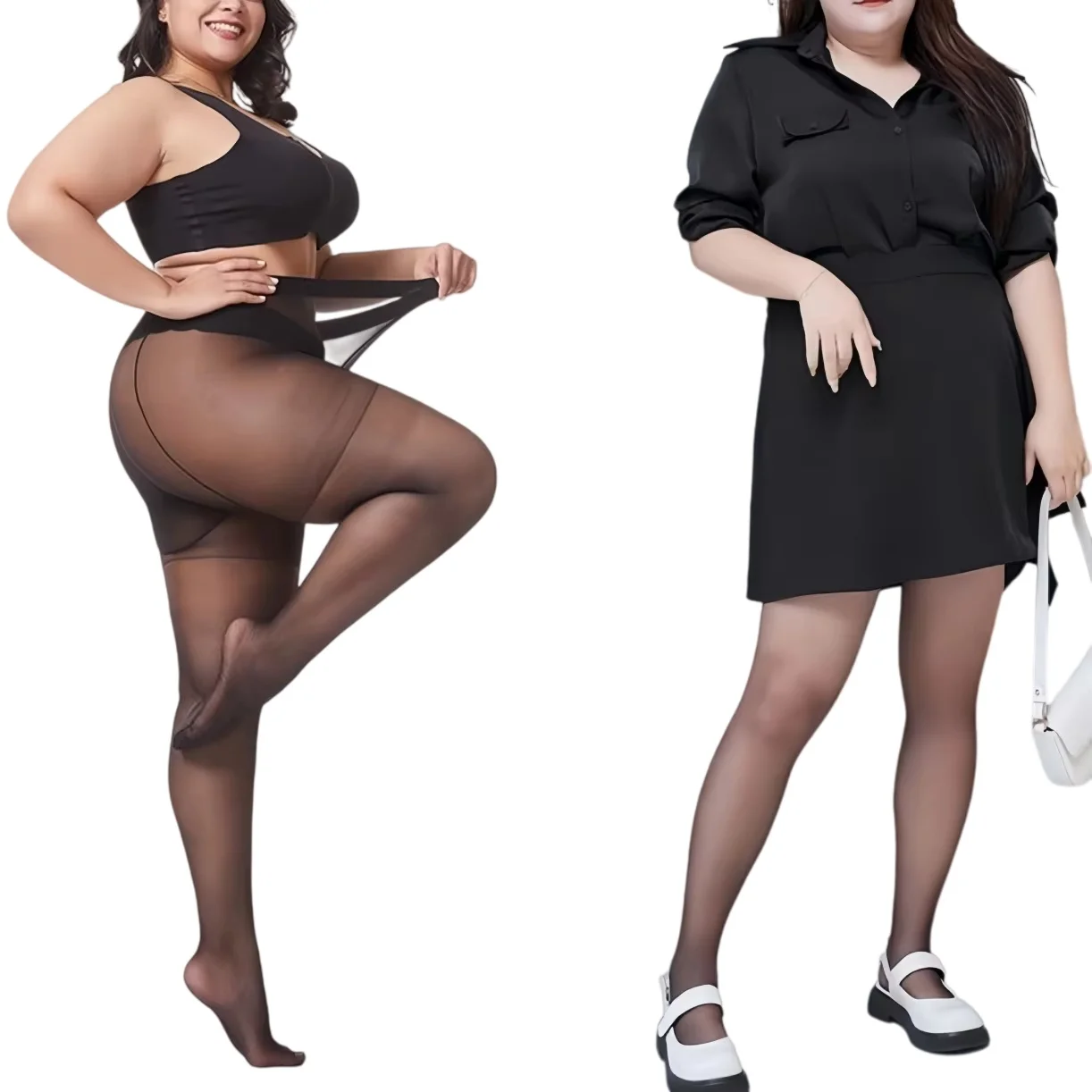 NEWJOINFUN Oversize Women Plus Size Sexy Open Crotchless 15D Pantyhose Stocking Black High Waist Tights Bodysuit 5XXXXL Lingerie