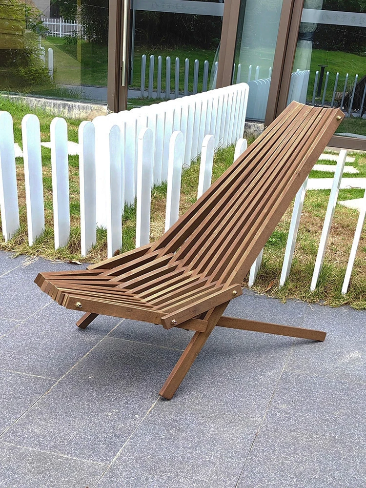 Outdoor lounge chair, beach balcony, solid wood leisure folding, outdoor waterproof and sun protection