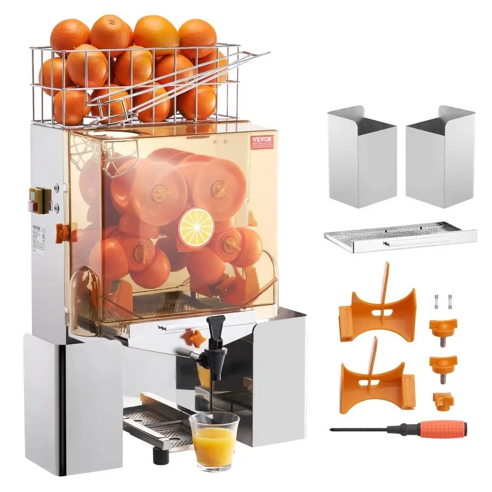 

CommercialOrangeJuicerMachine120WAutomatic20OrangesPerMinuteStainlessSteelPullOutFilterDualPeelBucketsPCCoverWaterTap