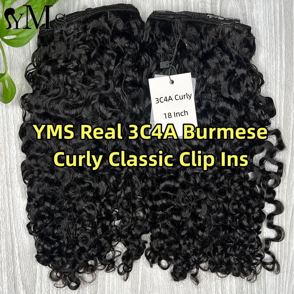 3C4A Classic Clip Ins Burmese Curly Extensions Human Hair YMS 240g14pc 120g7pc Raw Curly Lace Clips Ins Hair Extension Full Head