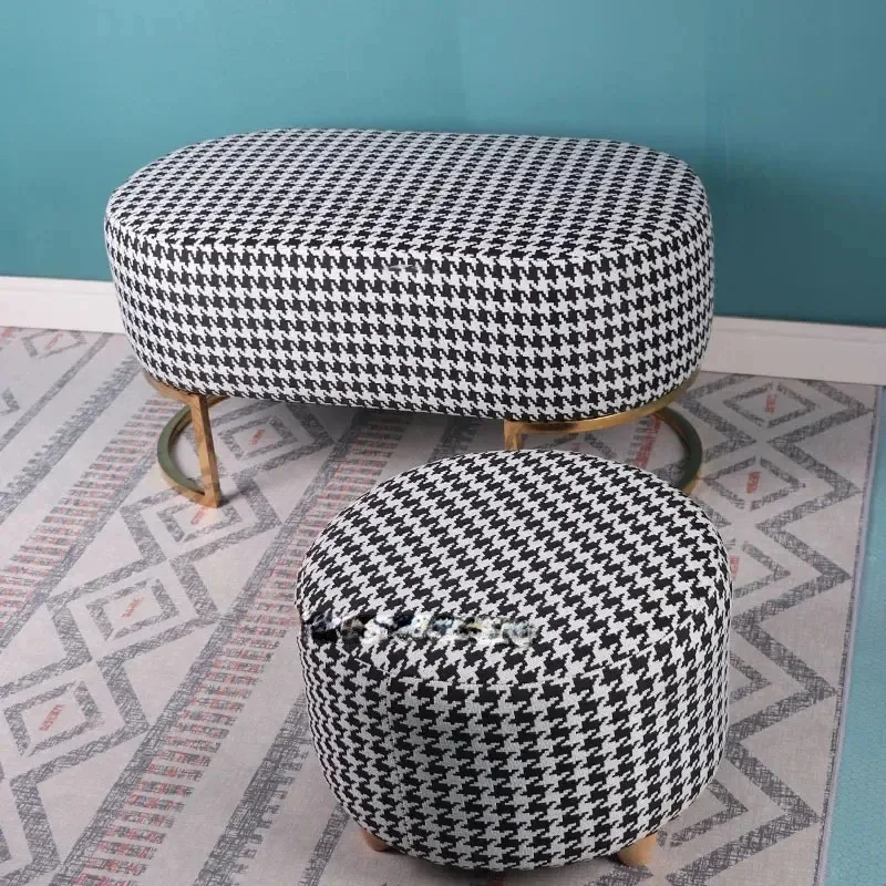 Customized Living Room Stool Luxury Simple Modern Houndstooth Shoe Changing  Home Footstool Fabric Bench Sofa Side Ottoman