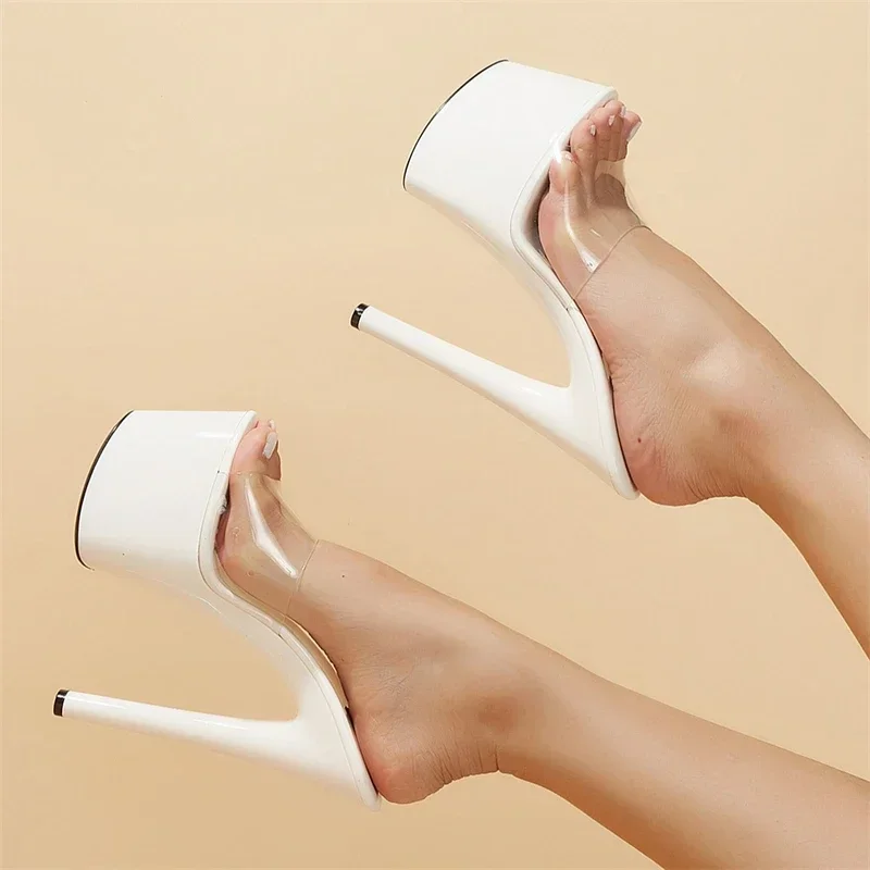 Aneikeh 2026 Sommer Extreme Plattform High Heels Frauen Hausschuhe PVC Transparent Mode Offene spitze Rutschen Weibliche Schuhe