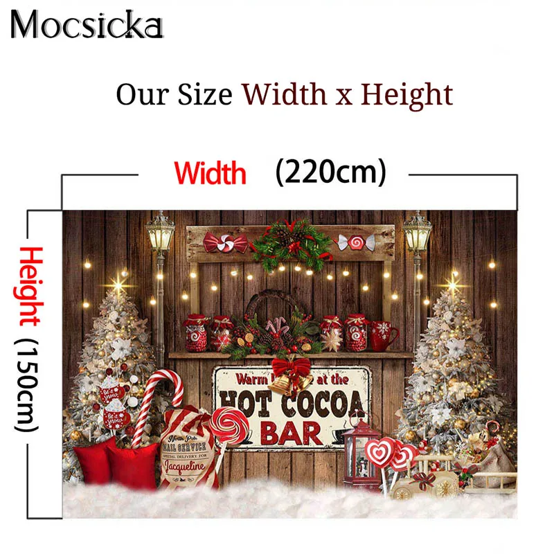 Hot Cocoa Bar Backdrop for  Photography Candy Cane Christmas Background Winter Chocolate Photoshoot Kids Baby Photo Props Booth