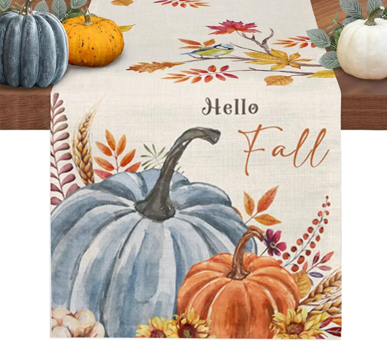 Fall Thanksgiving Pumpkin Maple Leaf Linen Table Runners Holiday Decor Farmhouse Dining Table Runners Thanksgiving Decorations