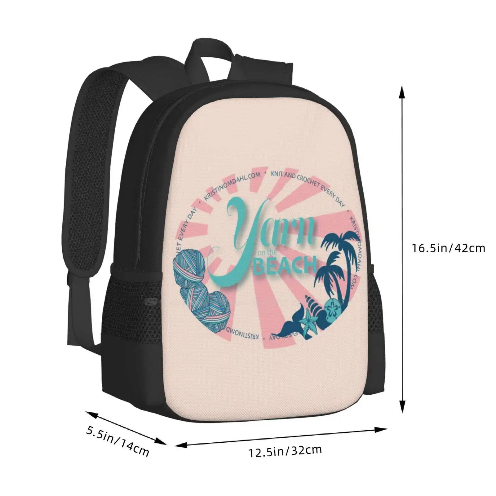 Yarn On The Beach 3D Print Design Backpack Student Bag Knitting Crochet Yarn Balls Kristin Omdahl