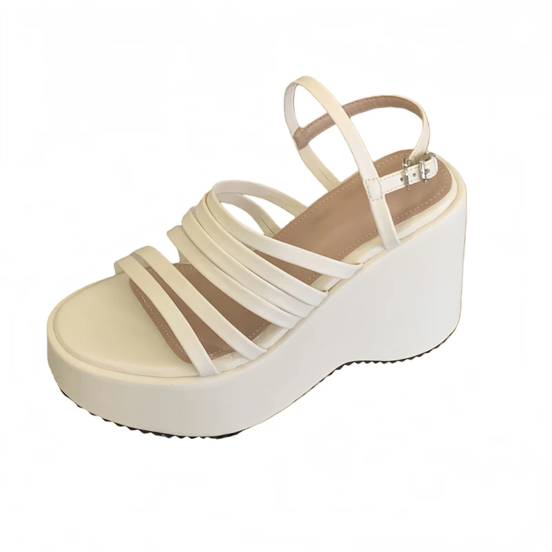 

10cm Wedge Sandals Summer Black High Heels For Woman Narrow Band Platform Shoes Chunky Heeled Sandals Femme 2026
