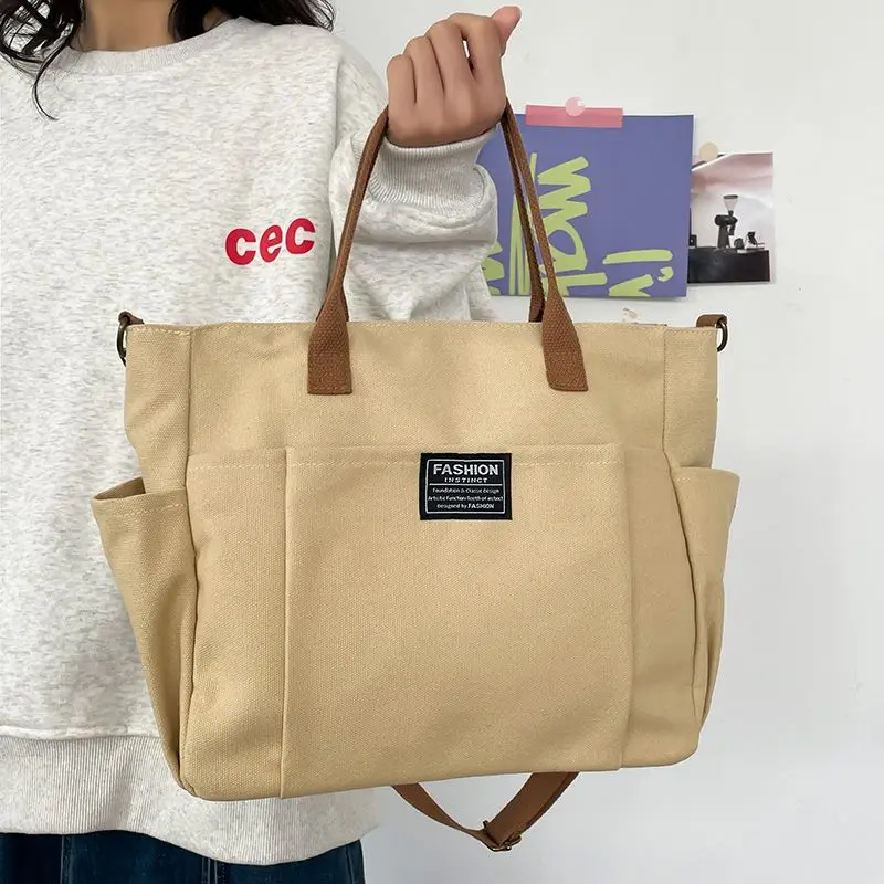 Large Canvas Tote Bag for Women, Minimalist Work Bag - Extra Wide Commuting Shopper, Durable Crossbody Shoulder Bag for School, view 2