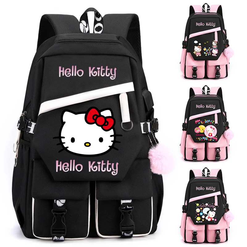 

Милый рюкзак Hello Kitty для девочек и мальчиков, школьный ранец для подростков, женский рюкзак для учеников, повседневные аниме сумки с героями мультфильмов