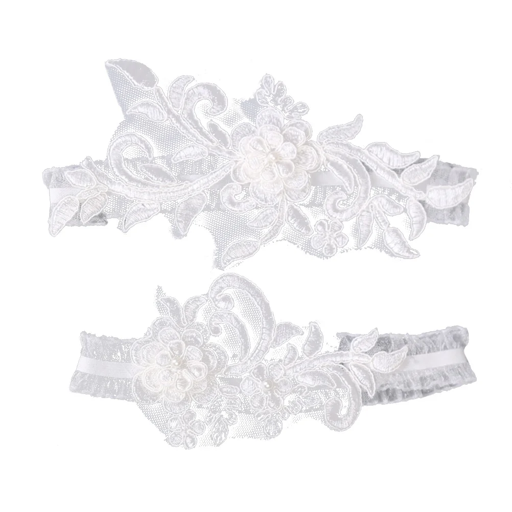 

1pc Wedding Bride Garter Adjustable Lace Pearl Decorated For Bridal Party Prom Gift White 16-23 Inch Thigh Circumference