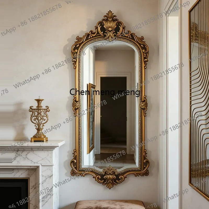 CC High-end European style dressing mirror vintage wall mounted entrance light luxury fireplace decorative mirror bathroom mirro