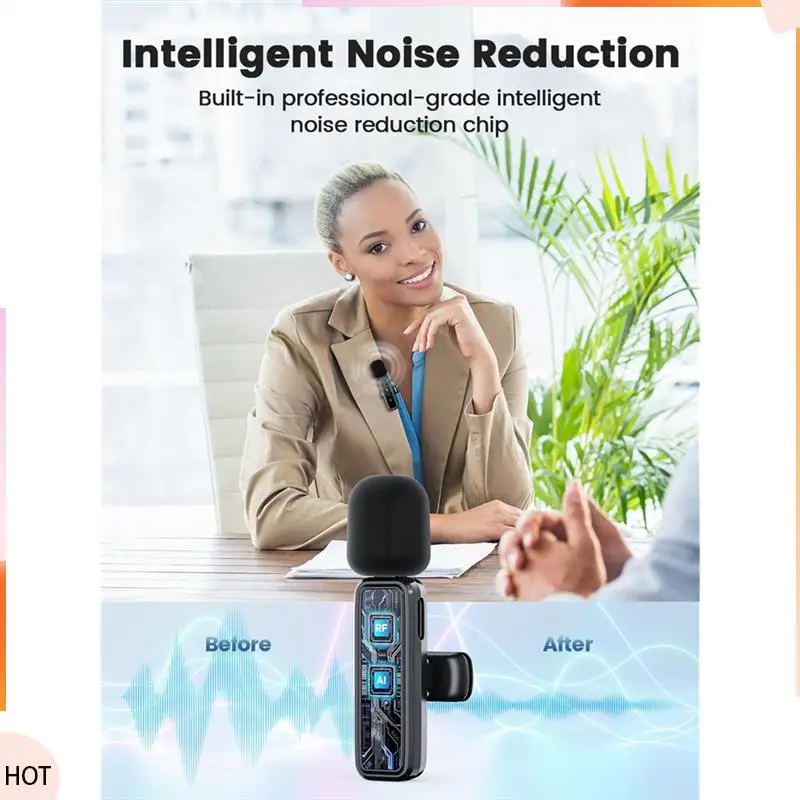 Notícias display LED mini microfone de lapela sem fio, microfone de lapela 3 em 1 para câmera Iphone/Android