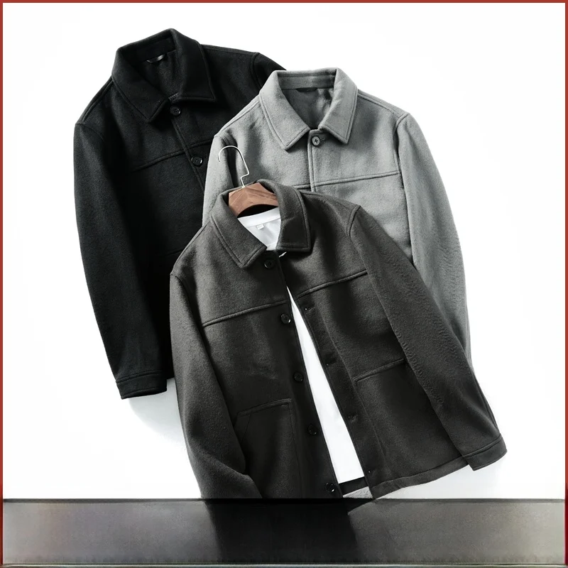 

Premium Men's Wool Blend Busin Jaet Collar down Jaet Outerwear New Autumn Product Stand Fit Long Sve Zipper Closure