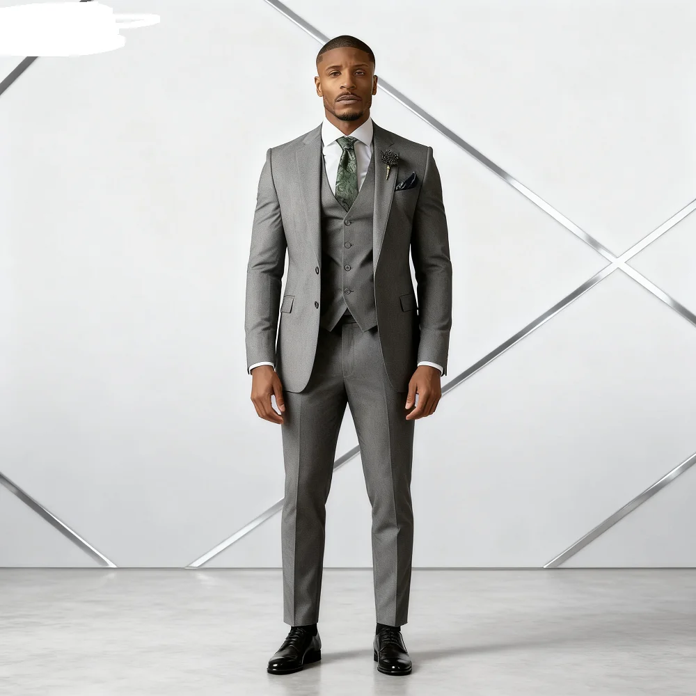 

Green Emerald 3-Piece Men's Formal Tuxedo Elegant Jacket with Notched Lapel + Vest + Pants Wedding Groomsmen Smoking Suit