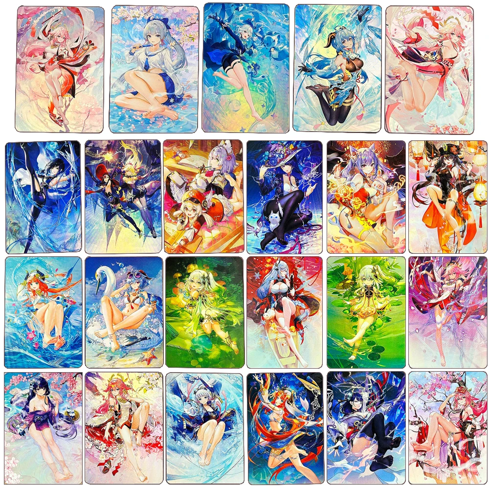 

Genshin Impact DIY 9PCS Funingna Ganyu Yoimiya Nilou Yae Miko Kamisato Ayaka Raiden Shogun Laser texture collectible cards