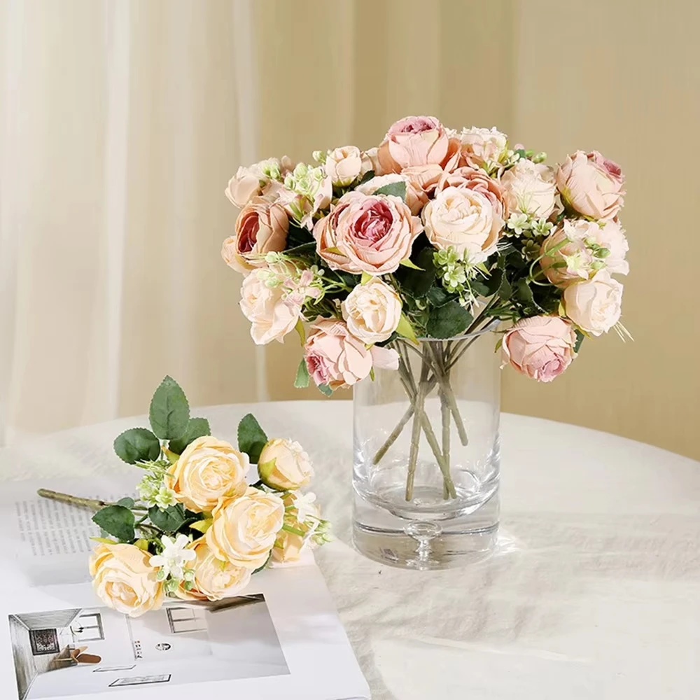

Artificial Flower Vase Home Decoration Accessories Wedding Scrapbook Peony Gifts Box Arrangement Festival Silk Rose Bouquet yard