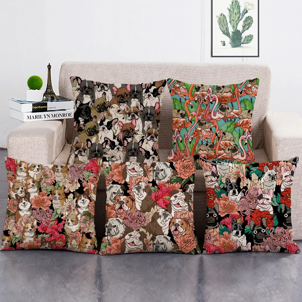 

Pug Dog Cat Bird Print Cushion Cover Sleep Dog Throw Pillow Cover for Sofa Decor Custom Pillowcase