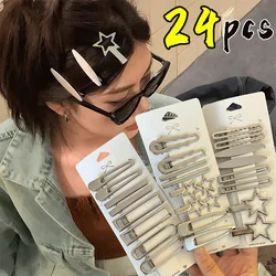 Silver Metal Hairpins Y2K Women Geometric Hairclip Star Multiple Styling Duckbill Clip Side Bangs Barrettes Girls Hair Accessory