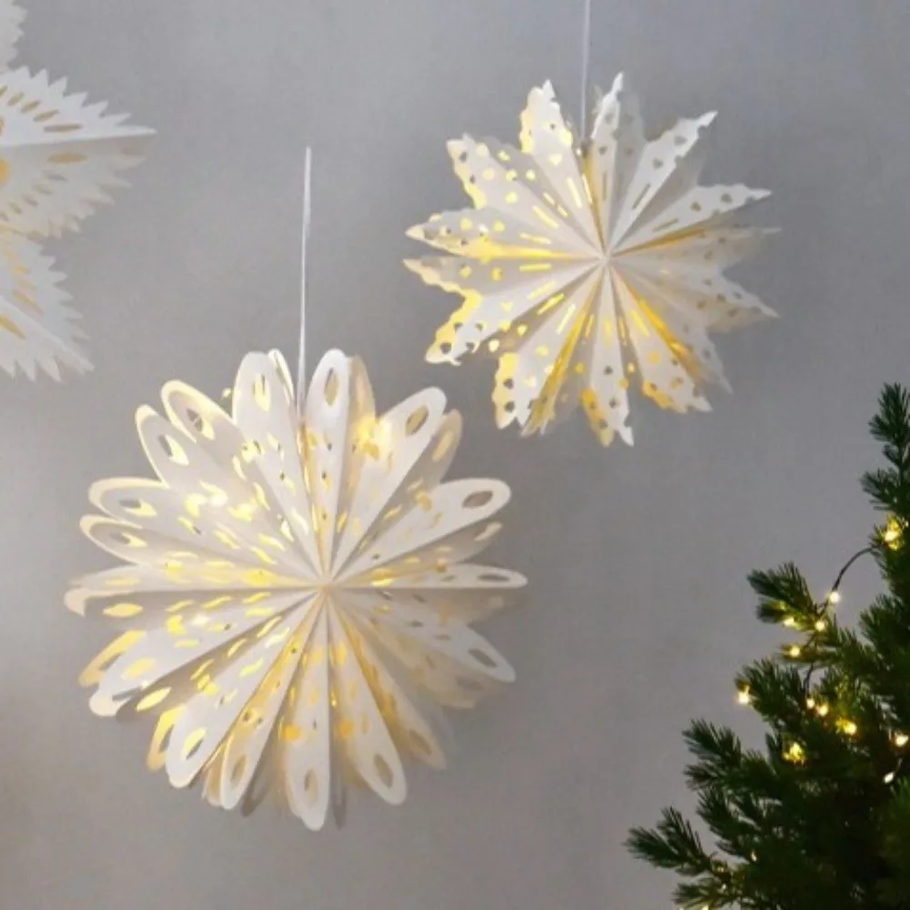 

White Christmas Snowflake Ornament 3D Hollow Out Handmade Hollow Star Decoration DIY Star Paper Lantern Holiday Home Decor