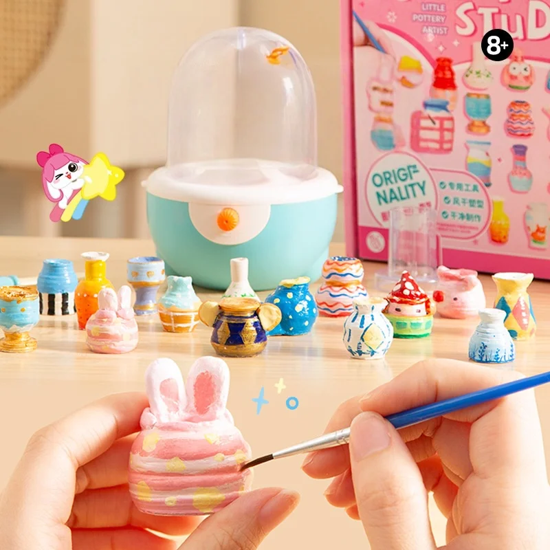 Children's Electric Rotary Table DIY Clay Soft Pottery Clay Non-Burning Clay Toy Making  Christmas gift  educational toy
