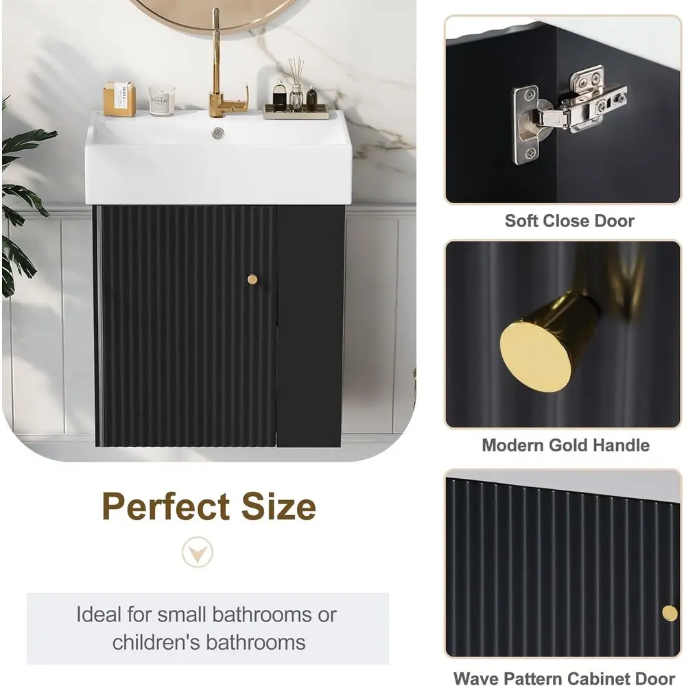 Modern 21.6 Floating Vanity with Ceramic Sink, Space-Saving Cabinet for Small Bathrooms (Color-08)