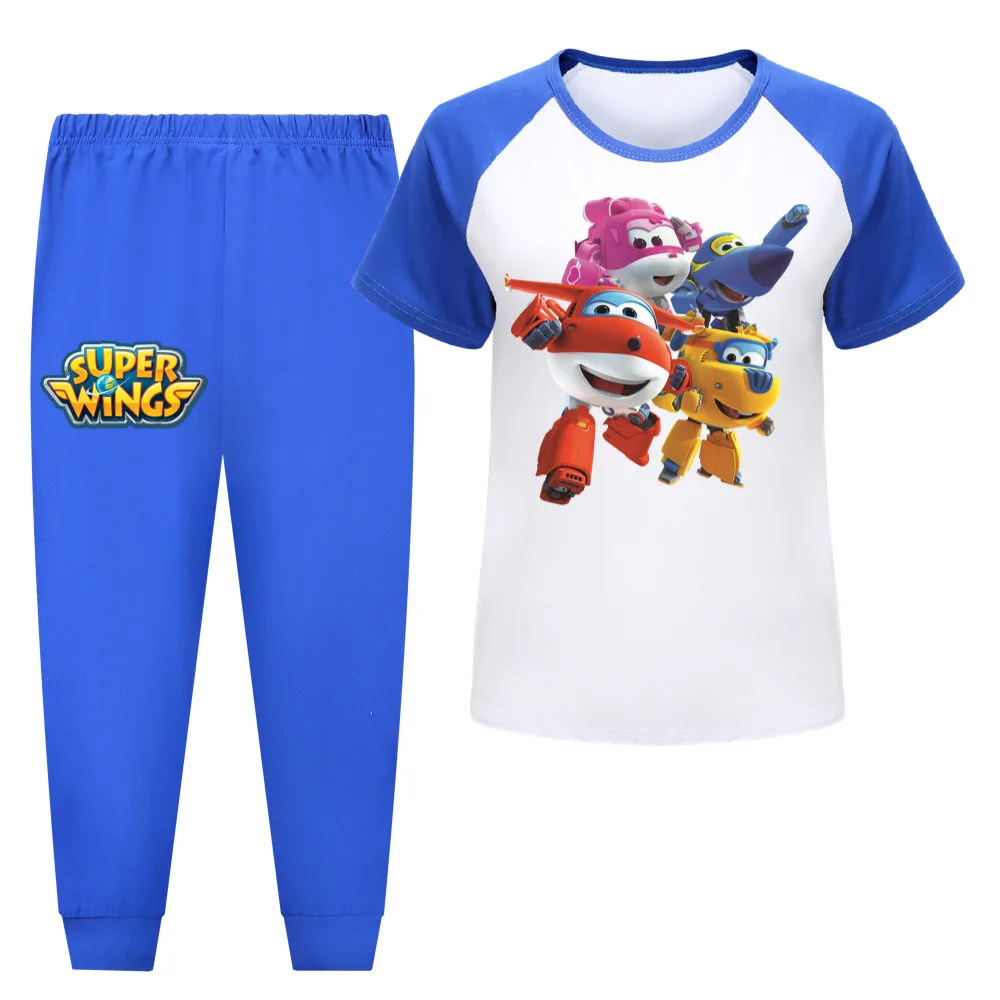 

Cartoon Super Wings Jett Costume Kids Summer Short Sleeve Tshirt Long Pants 2pcs Set Toddler Girls Outfits Boys Casaul Sportsuit