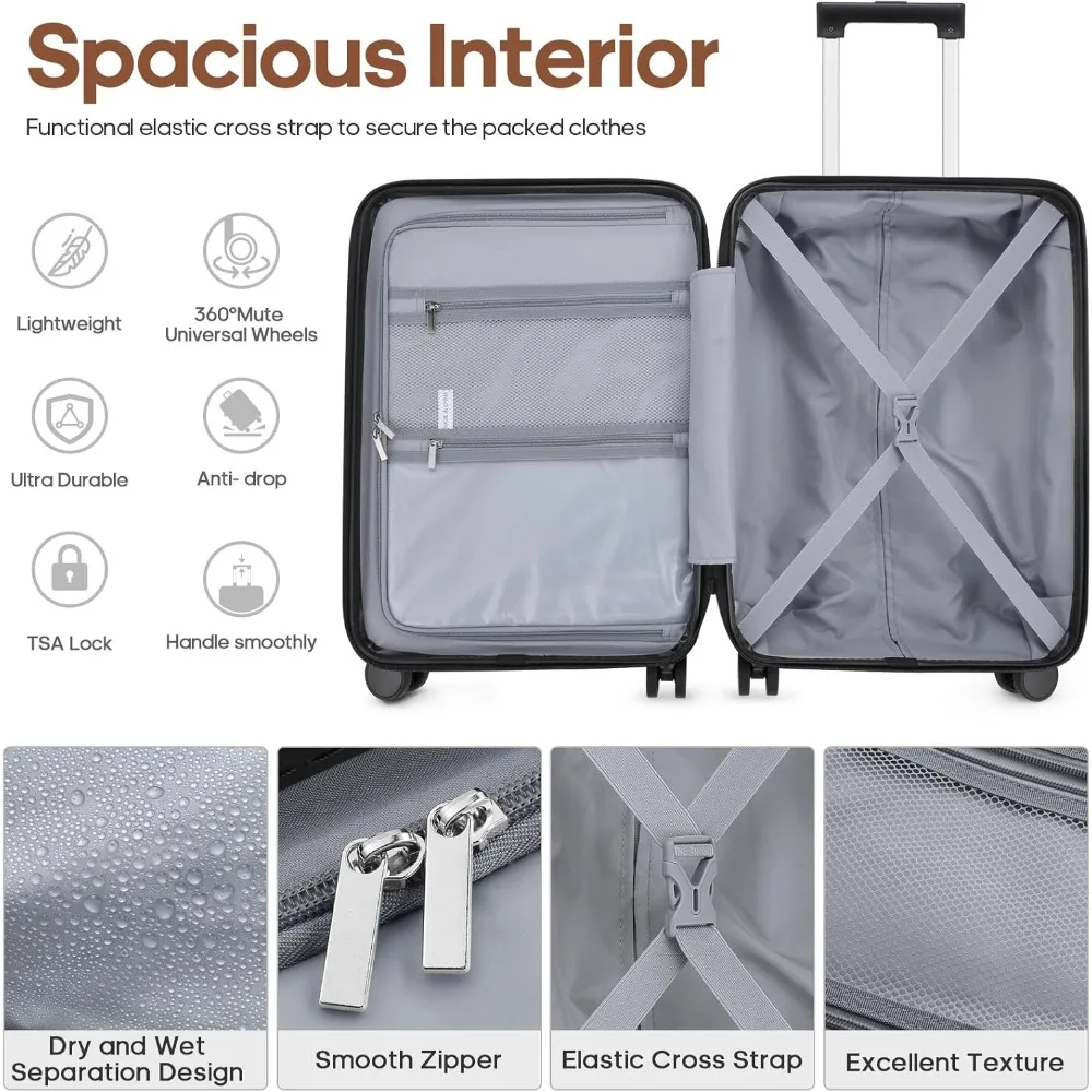 Expandable Hard Shell 20 Inch Spinner Luggage Set with TSA Lock, Fully Lined Interior for Travel Convenience