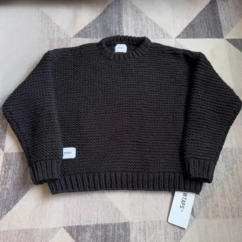 Hand Knitting WTAPS Round Neck Sweater High Street Solid Color Original Label Casual Loose Wtaps Sweatshirt Pullovers