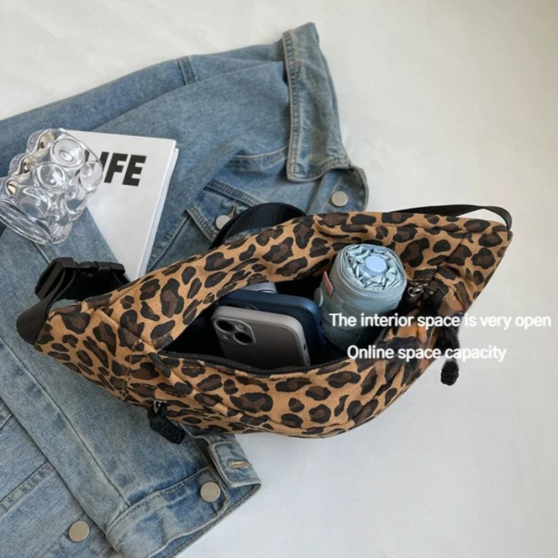 Large Size Leopard Prints Chest Bags For Women Canvas Large Capacity Shoulder Crossbody Bag 2024 Summer Latest Waist Fanny Pack