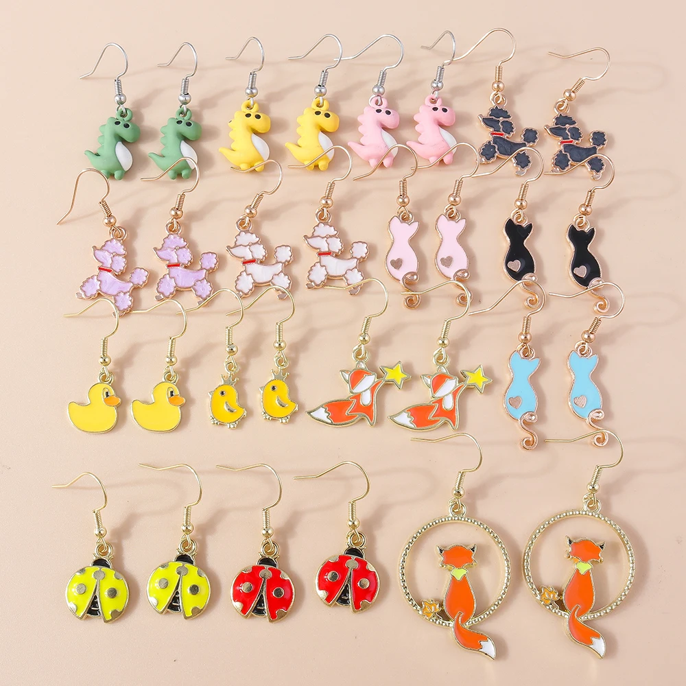 Leslie New Lovely Animals Earrings Fashion Cat Dog Fox Bird Duck Ladybug Earrings for Women Girls Jewelry Gifts