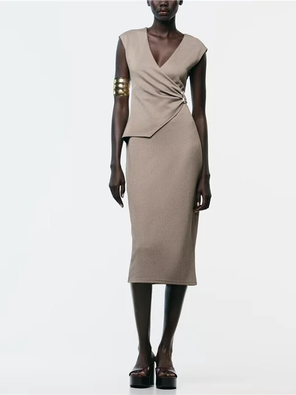 Ele Double-Breasted Gingham Svel Dr Autumn 2025 Women's Faion Work Warehouse ip Polyester Fiber A-Line S...