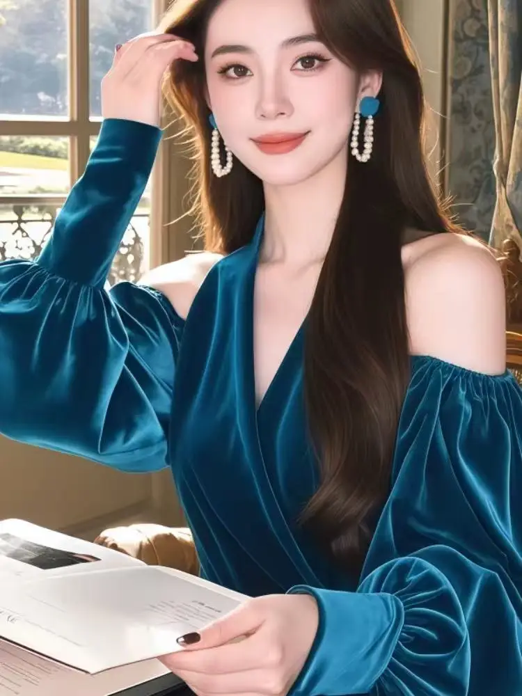 

2026 Spring and Autumn Women's High-end European Style Red Retro Standing Collar Bow Lantern Sleeve Floral Shirt Tops Ropa Muje