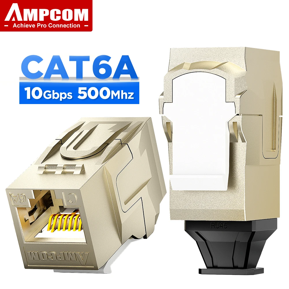 AMPCOM RJ45 STP Zinc Alloy Feed-through Keystone Jack CAT7/6A/6, 50U Gold Plated Network Plug Module Connector for Office, Home