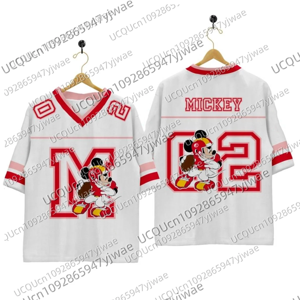 

Women's Mickey Mouse Printed V-Neck Short Sleeve T-Shirt Summer Graphic Tee Plus Size Men's Sport T-Shirt Jersey Rugby Hockey