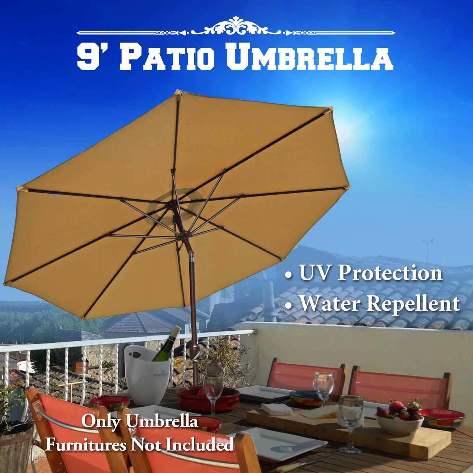 U9' PATIO NEW GARDEN UMBRELLA TILT & CRANK SUNSHADE MARKET PARASOL OUTDOOR United States