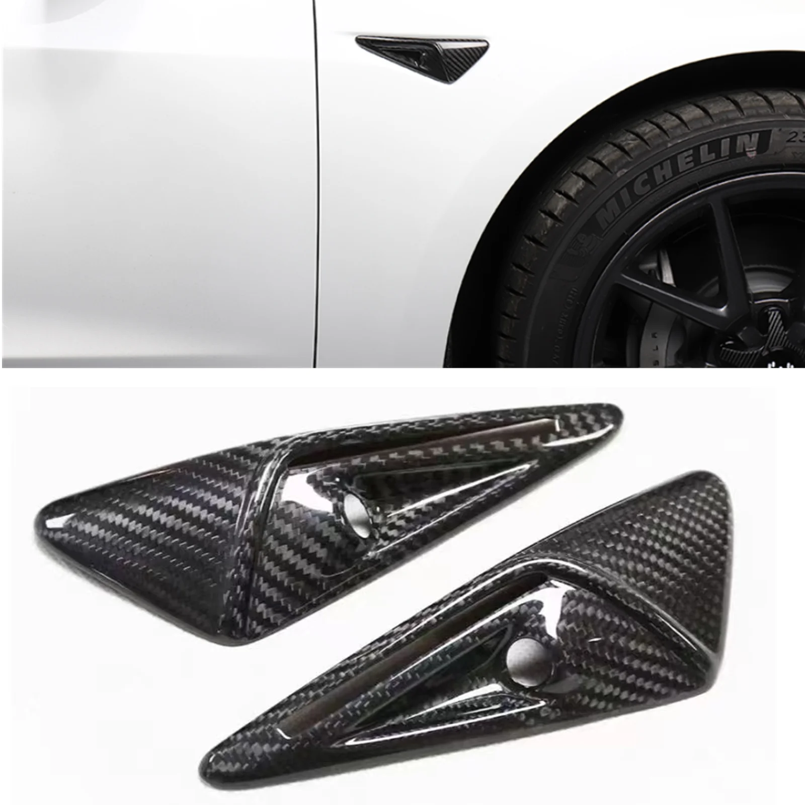 

For Tesla Model 3 Model Y 2020 2021 2022 2023 Carbon Fiber Front Side Fender Lamp Turn Signal Light Cover Trim Bezel Frame Shell