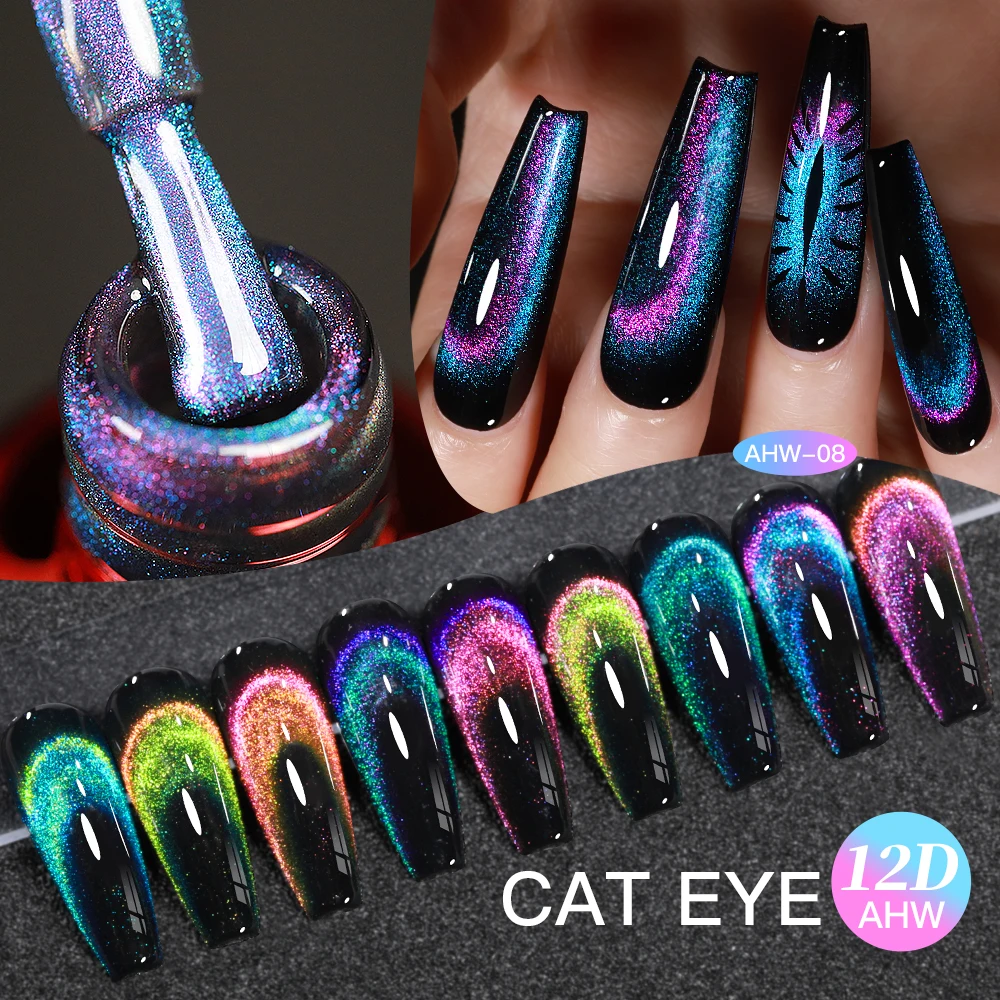 AS 15ML véritable Double lumière chat vernis Gel magnétique 12D paillettes scintillantes Semi Permanent tremper Nail Art vernis Gel besoin noir