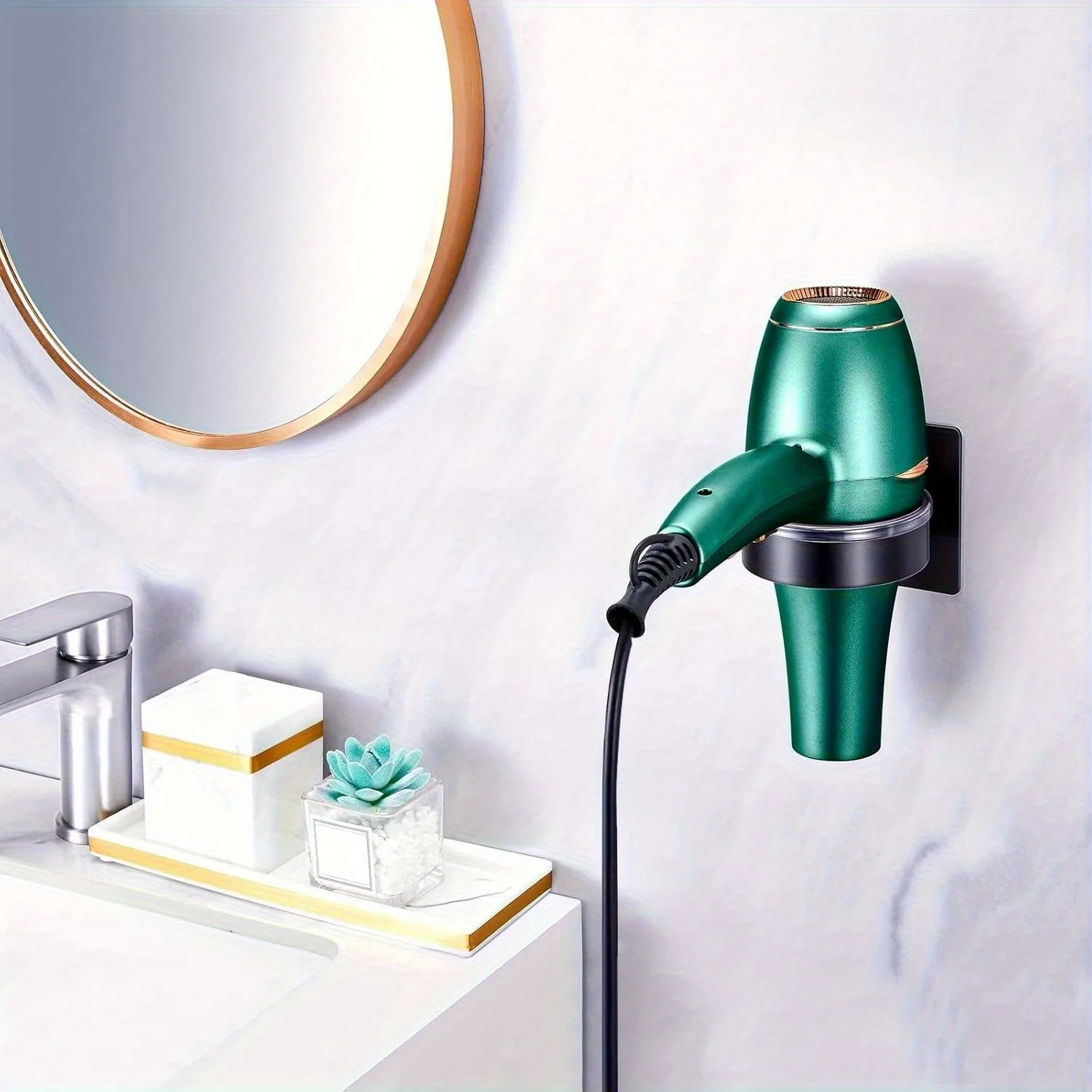 Wall-mounted hair dryer holder, bathroom organizer, hair straightener, curling iron beauty tools, home organizer accessories