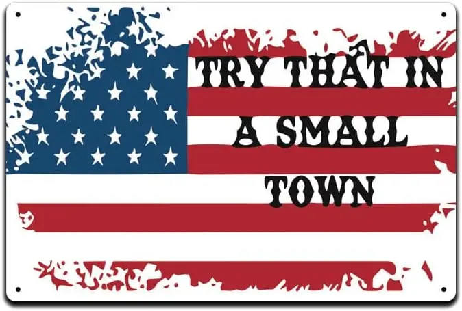 Try That in A Small Town Tin Signs Home Wall Décor |Tin Signs Man Cave Decor | Lightweight Aluminum Metal Sign 12 x 8 in. | sign