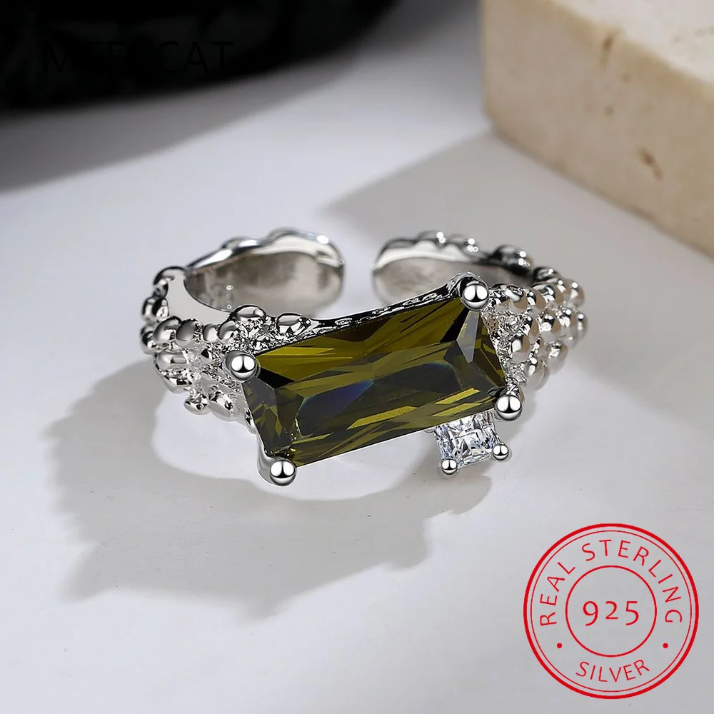 1.1ct Genuine Natural Peridot 925 Sterling Silver Solitaire Ring for Woman Fashion Gemstone Jewelry Wedding Gift